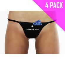 Load image into Gallery viewer, BLACK | SMUGGLING DUDS FEMALE STASH POCKET THONG - 4 PACK